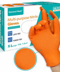 General Medi Nitrile gloves, orange, 100-count, X-Large, raised diamond texture