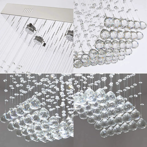 Modern K9 Crystal Raindrop Chandelier Rectangular Flush Mount For Kitchen Island And Dining Room with clear crystal drops
