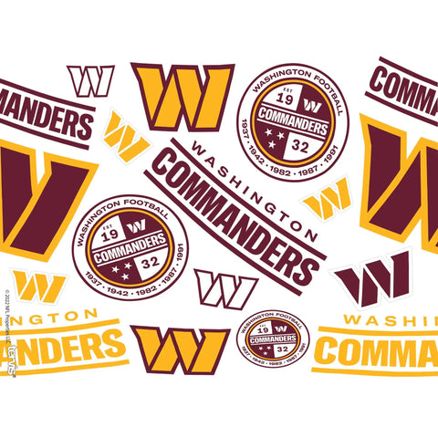 Washington Commanders logos in red and yellow on various stickers displayed on a white background.