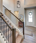 Entryway with Augustine Inspired 21-Inch Modern 3-Light Ceiling Pendant Chandelier, oil rubbed bronze finish, above staircase