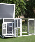 Outdoor Chicken Coop With Run And Nesting Box, Waterproof Roof, Removable Tray And Roosting Bar, white wooden hen house