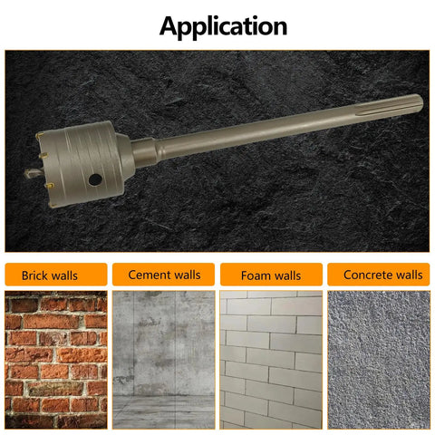 9 Piece Tough As Nails Sds Plus Concrete Hole Saw Kit With Premium Tungsten Carbide Tips for drilling brick, cement, foam, and concrete walls.