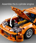 Close-up of Technic Fast and Furious Toyota Supra Mk4 Building Kit showcasing 6-cylinder engine assembly with open hood