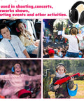 Collage of kids and adults using 12 Pack Kids And Adults Earmuffs For Noise Canceling 27 Decibels Ear Protection at events