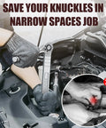 Offset Extension Wrench For Tight Spaces, Impact Ready And Hella Handy, with adapters, used in car engine for repairs.