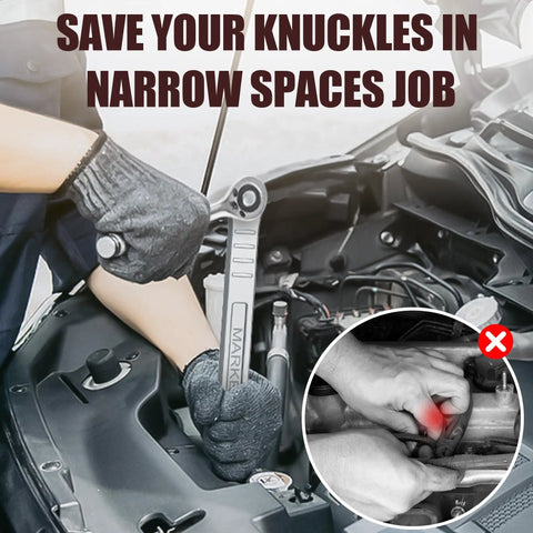 Offset Extension Wrench For Tight Spaces, Impact Ready And Hella Handy, with adapters, used in car engine for repairs.
