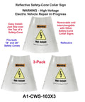 Heavy Duty Reflective Safety Cone Collar Kit For Electric Vehicle Repair Warnings High Voltage Ev Battery Hazard Alerts And Garage Shop Essentials 3 Pack showing three reflective collars for safety cones.