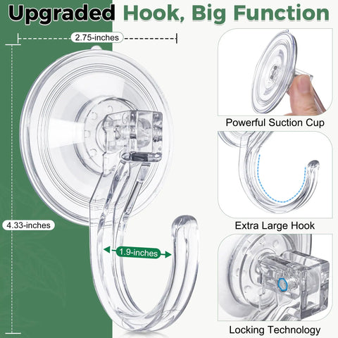 4 Pack Large Suction Cup Hooks For Doors And Windows No Tools No Fuss Wreath Hanger Upgraded 1.9 Inch Diameter Holds Up To 22 Lbs