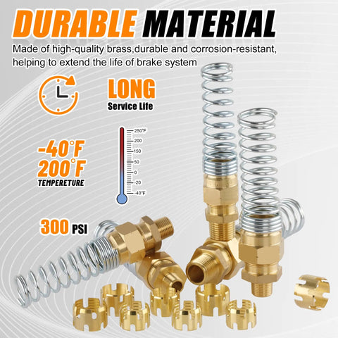 Brass DOT Air Brake Hose End Fitting Kit 35-Piece Set with Five Male Connectors, Spring Guard, and Sleeve Tubes for Trucks and Trailers