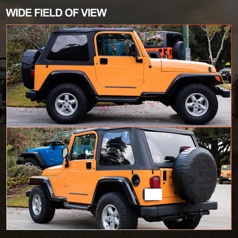 Jeep Wrangler with Passenger And Driver Side View Mirror Pair Replacement for 1987-2002 models, manual folding, no drilling, black finish