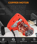 Heavy Duty Electric Tile Angle Cutting Machine With 43 Degree Chamfering Guide For Ceramic Tiles Smooth Bevel Cuts No Sweat For Weekend Warriors And Pros, showing 1200W copper motor.