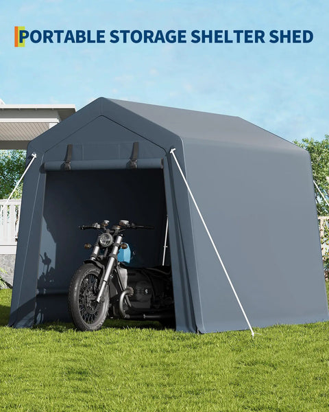 Portable Outdoor Storage Shed With Roll Up Zipper Door And Vent 240G Built Tough Waterproof PE Tarp UV Resistant Carport