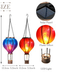 Set Of 2 Dope Hot Air Balloon Solar Lanterns For Outdoor Garden Decor, multiple colors with flickering flame light effect
