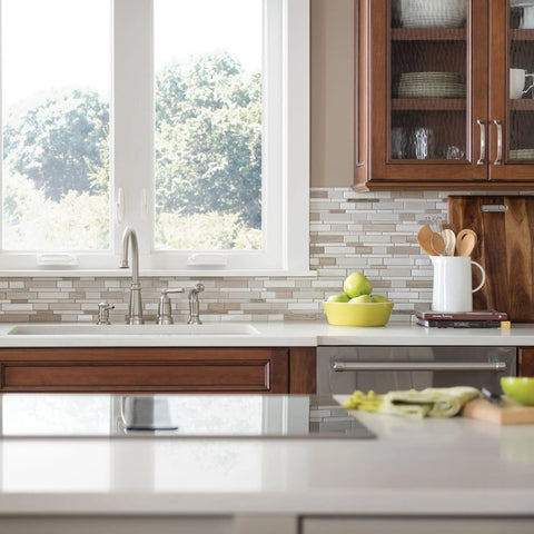 Modern kitchen with Edison One-Handle High Arc Kitchen Faucet With Side Sprayer And Soap Dispenser, Spot Resist Stainless