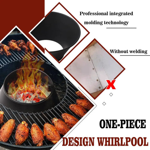 Double Rolled Edge One Piece Grill Shield in use on a grill with flames, showcasing professional integrated molding technology, no welding.