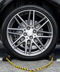 Heavy Duty Rubber Wheel Chocks With 52 Inch Rope, 2 Pair Non Slip Tire Stopper Blocks For RVs, Campers, Cars, Trucks in use