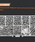 M3 Metric Phillips Pan Head Machine Screws Kit in Six Sizes with hex nuts, lock washers, flat washers, 304 stainless steel