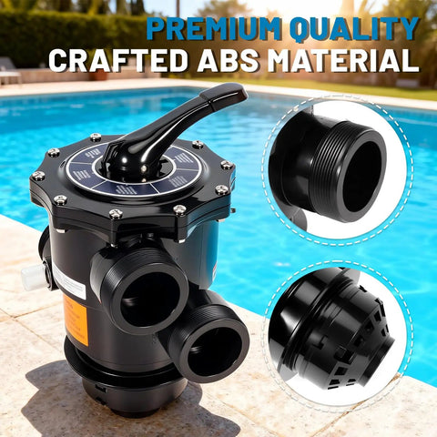 Top Mount Multiport Valve 2 Inch 6 Position Pool Filter Control Valve Replacement 263085 beside pool