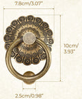 Antique Door Knocker With Bronze Brass Ring Pull, Victorian Style, Dimensions Labeled, Rustic Hardware for Castle Entry