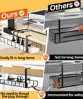 2 Pack Under Desk Cable Management Tray With Upgraded Clamp No Drill Wire Organizer shown with easy fit and convenient setup features