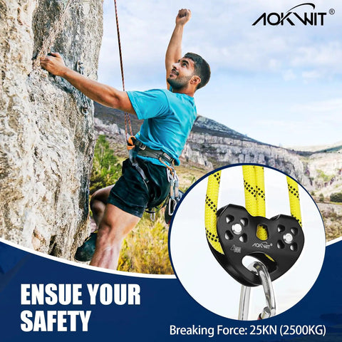 Beefy Heavy Duty Zip Line Pulley 8 To 13mm Climbing Pulley with durable aluminum and stainless steel bearings used in rock climbing.