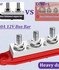 Heavy Duty 400 Amp 12 Volt Bus Bar Power Distribution Block With Premium Brass Terminals And Ultra Durable Nylon Cover For Built Tough Automotive Marine Solar Wiring Red Black Pair comparison image.
