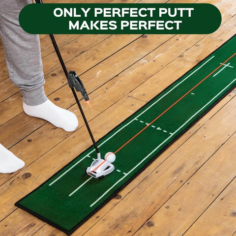 Indoor Golf Laser Putting Training Aid With Dual Modes For Alignment And Stroke Feedback shown on wooden floor