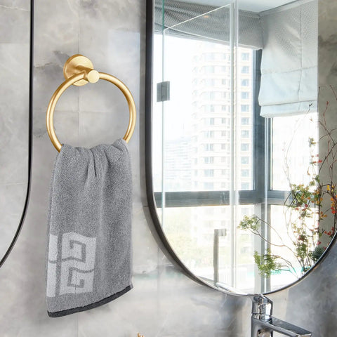 Slick Wall Mounted Towel Ring Crafted From Premium Stainless Steel Tailored For Top Shelf Bathrooms And Kitchens Boasts A Butter Smooth Swivel Handle With Quick Screw Install That Totally Slaps Against Tile Work with grey towel.