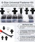 Universal Bumper Retainer Clip Kit 100Pcs Auto Push Pin Rivets And Fastener Remover Tool Durable Nylon Pro Grade Car Trim Fasteners For Cars SUVs Trucks Fender Bumper Clips Set For Easy Install, 6-size kit