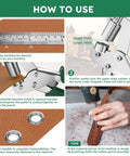 Step-by-step guide for using Beast Mode Grommet Tool Kit With 3/8 Inch Eyelets on fabric, showing tools and fabric placement.