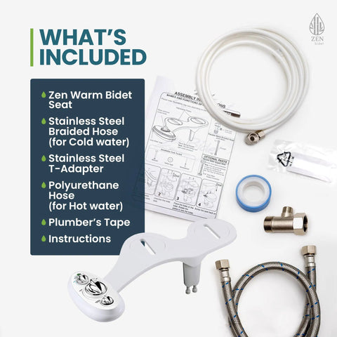 Warm And Cold Bidet Attachment With Dual Nozzle For Toilet Self Cleaning Nozzles And Ceramic Valves Easy DIY Install No Fuss Picture Instructions included items shown