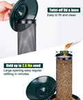 Outdoor Finch Bird Feeder With 2.5 Pound Capacity Squirrel Proof Metal Mesh Tube Hanging Feeder showing open lid and seed filling