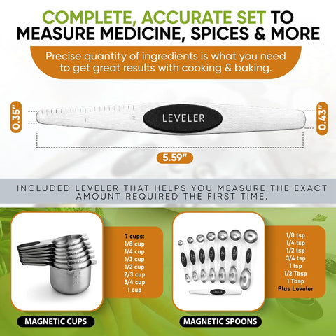 Magnetic Measuring Cups And Spoons Set With Heavy Duty Stainless Steel N45 Magnets BPA Free Fits In Spice Jars For Quick Bake Sessions