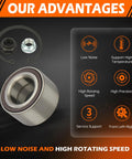 Front Wheel Bearing Kit 510089 For Honda Civic 2006 To 2020 And Acura ILX 2013 To 2014 Two Pack Front Left Or Right Bearing Replacement Heavy Duty Durable And Easy Install shown with advantages graphics