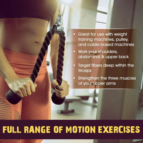 Yes4All combo double-D handle and tricep rope for cable machines; black braided cords with metal ends, side view.