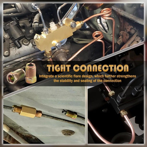 3 By 16 Dope Brake Line Fittings Kit With M10x1.0 Thread Metric Car Brake Line Union Pack Portable 10 Piece Set For Cars SUVs And Motorcycles Replaces Old Parts And Keeps Your Brakes Flowing, brass fittings installed on copper brake lines