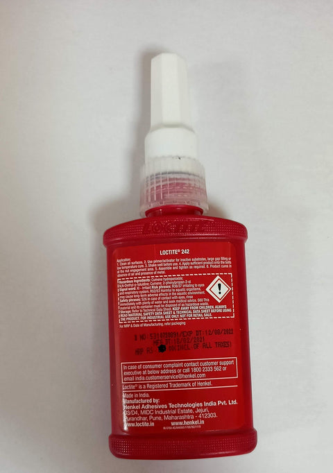 Red bottle of Medium Strength Thread Locker Gel For Metal Waterproof Bonding With Quick Drying Action 50ml Tube Ideal For Automotive Machinery And Equipment Fasteners Easy Application Dope Hold That Keeps Things Tight