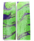Green And Purple Pearl Knife Scales Set Two Piece Polyester Composite Knife Scales Polished Finish On One Side With Natural Raw Material Swirl Varied Color Pattern Each Set Durable DIY Knife Handle Upgrade.