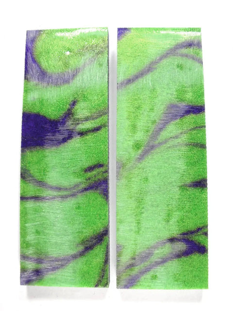 Green And Purple Pearl Knife Scales Set Two Piece Polyester Composite Knife Scales Polished Finish On One Side With Natural Raw Material Swirl Varied Color Pattern Each Set Durable DIY Knife Handle Upgrade.
