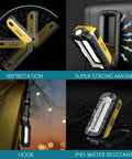 Rechargeable Magnetic Work Light 1200 Lumens With COB LED, seven modes with magnetic base, hanging hook, and IPX5 water resistance
