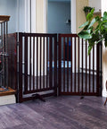Espresso Wood Gate Support Feet For 0.75 Inch Thick Gates, 360 Degree Configurable Gate System, Satin Finish, Living Room Setup