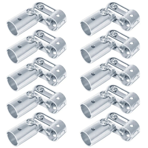 Ten Pack Beefed Up Adjustable Angle Pipe Clamp Connectors For 3/4 Inch EMT Conduit No Sweat Install High Octane Galvanized Steel Brackets displayed.