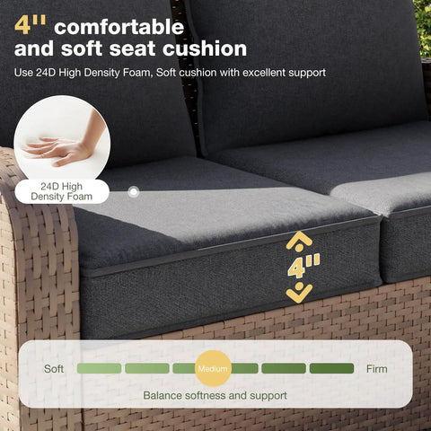 Replacement Outdoor Cushions Set For Patio Furniture, 4 Piece Deep Seat Cushions, Grey, installed on wicker sofa