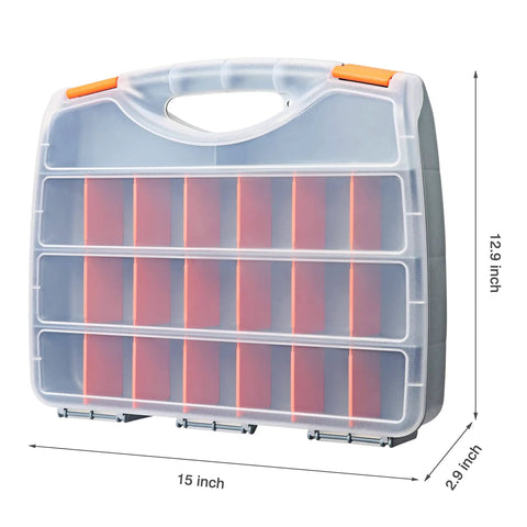 Handy Heavy Duty Hardware Storage Box With Easy Carry Handle And Clear Lid, 21 Adjustable Compartments And 2 Fixed Sections