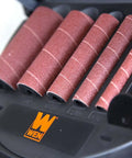 Close-up of drum attachments for Powerful Heavy Duty Oscillating Belt And Spindle Sander With Four By Twenty Four Inch Belt