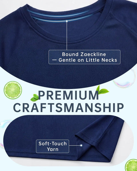 Toddler Rash Guard Swim Shirt For Boys Long Sleeve UPF 50+ Sun Safe Protection Quick Dry Beach Swim Tee Navy Blue with bound neckline.
