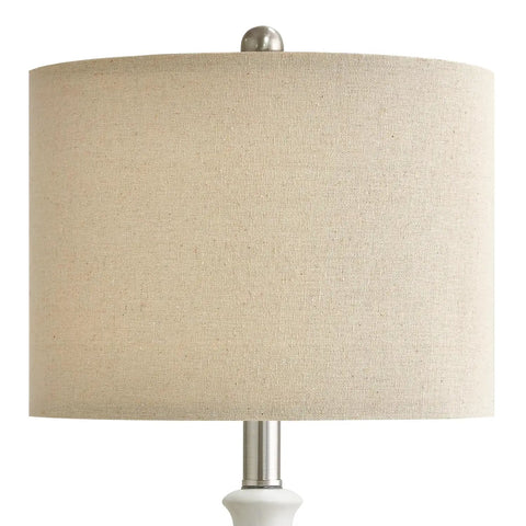 Close-up of lampshade from 24 Inch Rustic Modern Ceramic Table Lamp Set Of 2 For Living Room And Bedroom White And Grey Finish Farmhouse Nightstand End Table Decor Lamps Cozy Desk Lighting For Bedside Workspace And Kids Room