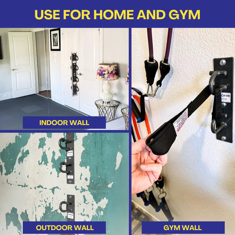 Top Tier Dual Hook Resistance Band Wall Anchor For Sick Home Gym Setups With Heavy Duty Wood Screws Included and Versatile Modular Mount on indoor and outdoor walls.