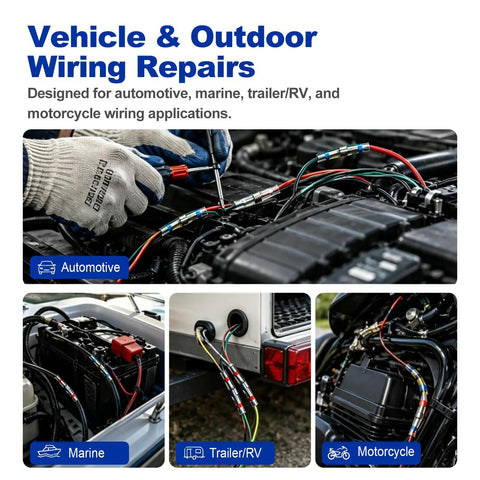 120-Piece Heat Shrink Solder Seal Wire Connectors Kit with Color-Coded 4 Size Set used in automotive, marine, and RV wiring repairs