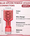 200 Pcs Red Nylon Female Spade Connectors For Quick Electrical Disconnects With Tinned Brass Core And Self-Stripping Crimp Insulated Terminals Totally Made To Fit 22 To 16 Awg Wiring Runs Securely, red nylon connector